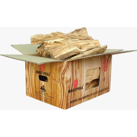Legna da ardere di ulivo 10kg – 32 scatole – Perfetta per barbecue e forni – Bruciatura lenta e aromatica – Baltpell