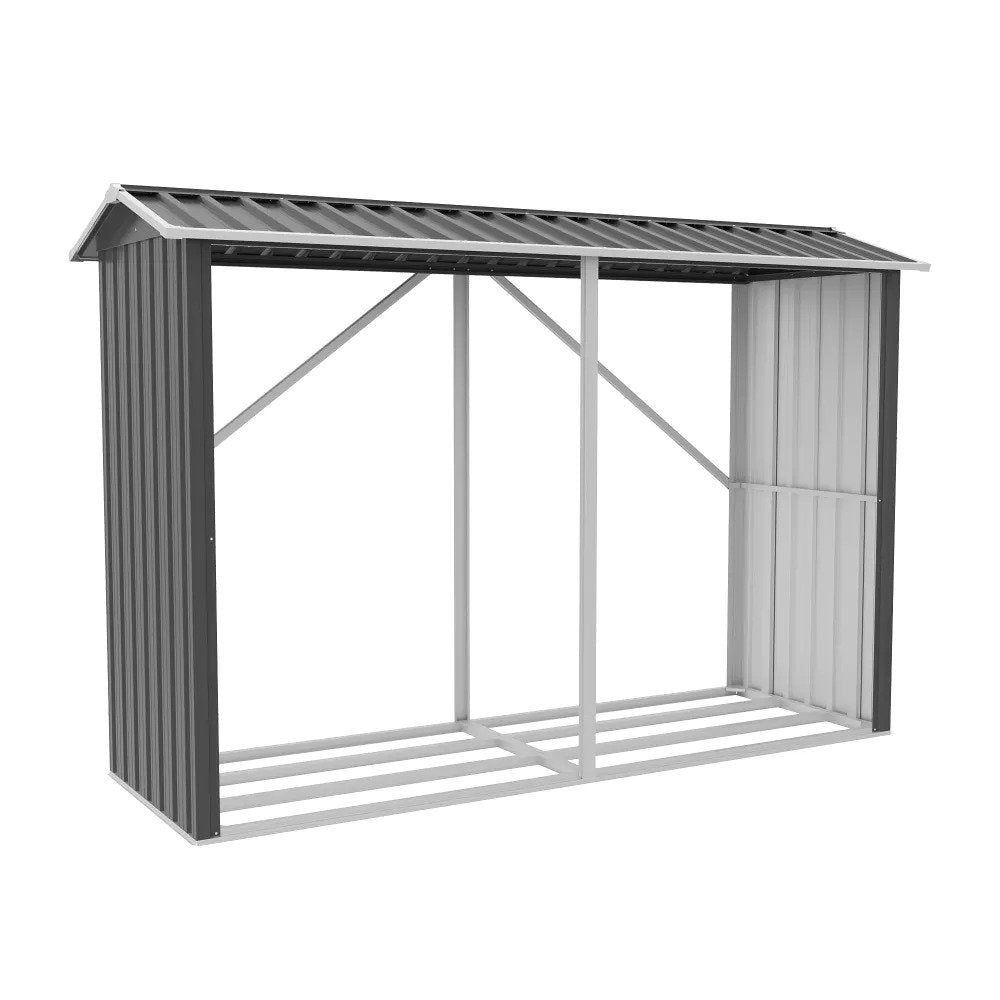 Legnaia da esterno in acciaio zincato nero 238x87x160cm con tetto spiovente